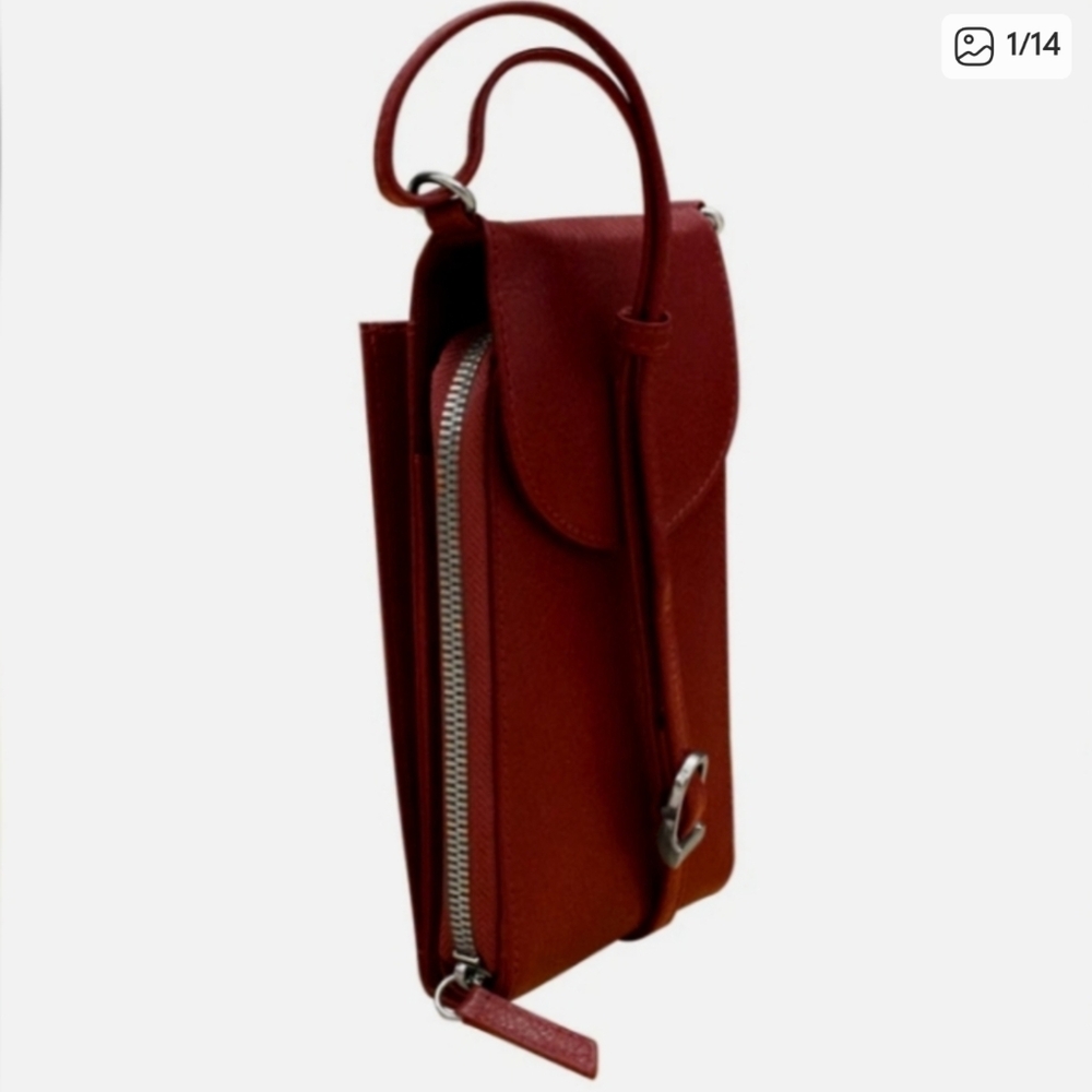 Women's Crossbody Genuine Leather Accordion Phone Bag RFID Cardholder Brown NWT